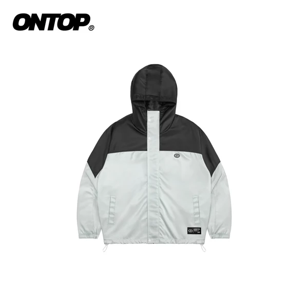 Áo khoác màu xám phối đen vải dù ONTOP có mũ chống nắng kèm túi trong tiện lợi Mountain Parka Jacket | O-AK13-X