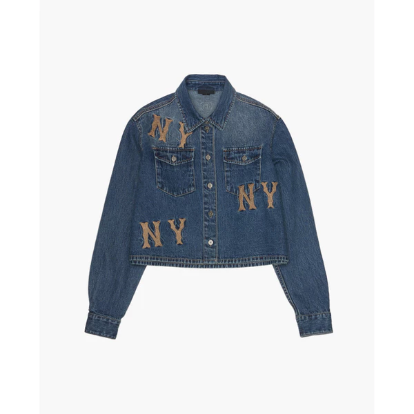 MLB - Áo khoác denim nữ tay dài phối logo_3FDRG0254-50INS