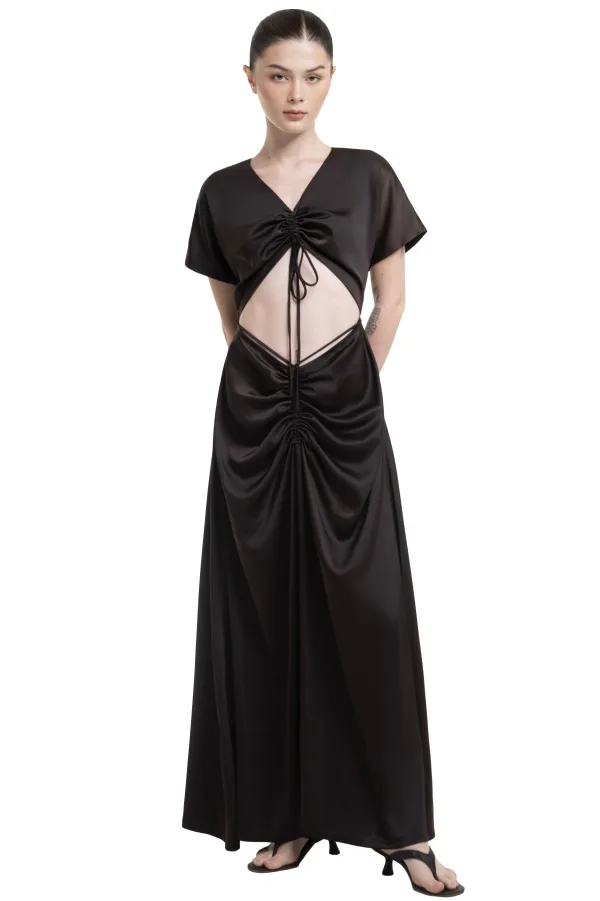 SHELLY DRESS - DARK BROWN
