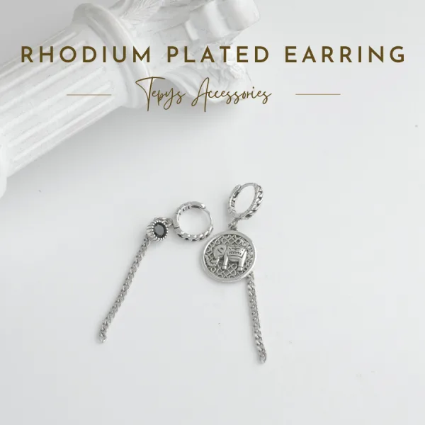 Bông Tai Đá Đen Phối Charm Elephant Xi Mạ