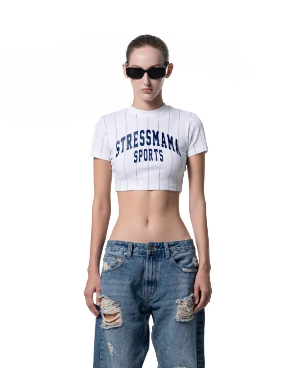 SSMA SPORTS STRIPED CROP T-SHIRT - WHITE