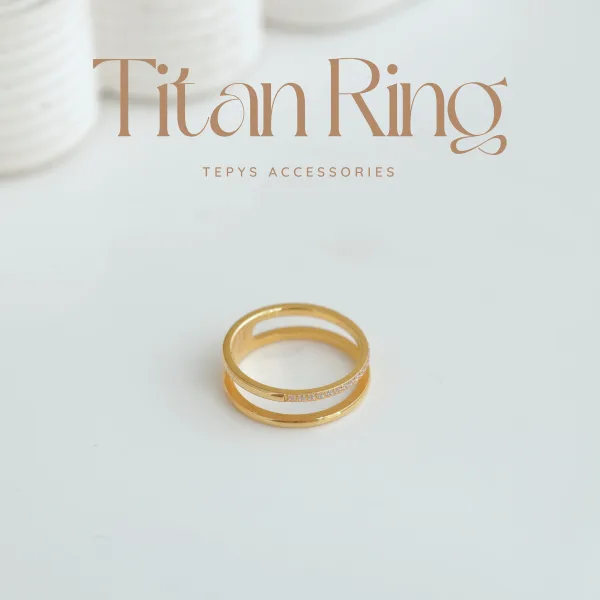 Nhẫn Stone 2 Line Titan Gold