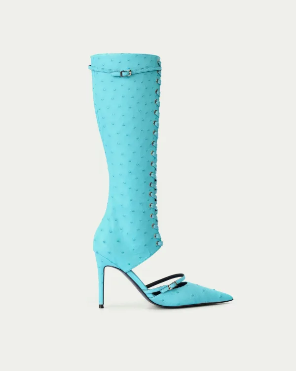 Ostrich Leather Lace-up Boot Heels