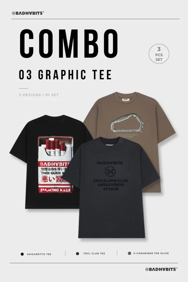 [COMBO 3 ÁO - SIZE S] ÁO THUN CARABINER / TRVL / SHIGARETTO