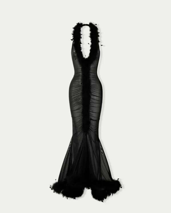 Featherfall Halter Mesh Dress