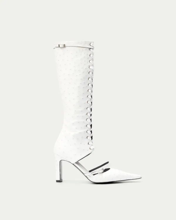 Ostrich Leather Lace-up Boot Heels