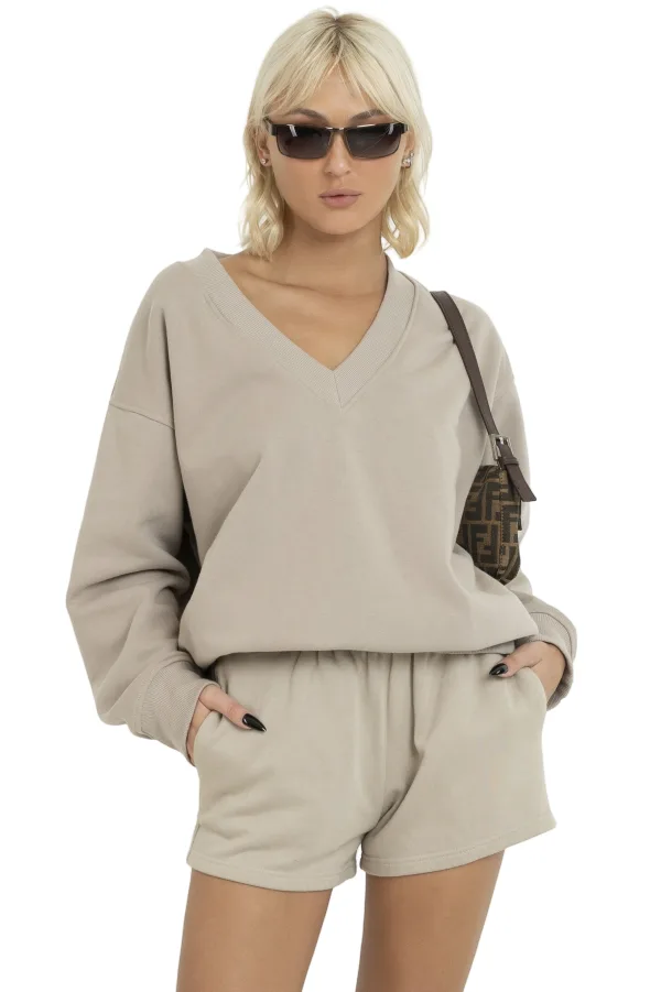 V NECK SWEATSHIRT - BALBOA MIST