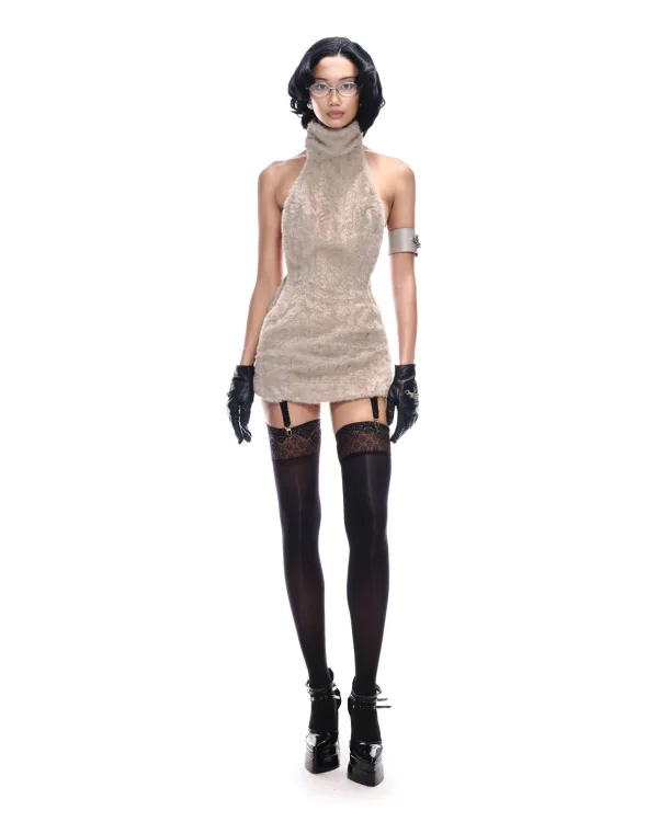 GRAY FUR MICRO DRESS