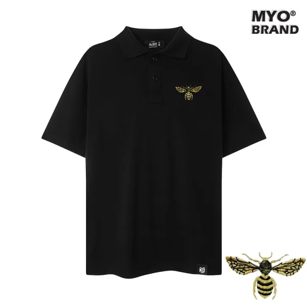 Áo Polo Form Rộng MYO Thêu Hoa Ong Vàng Đen
