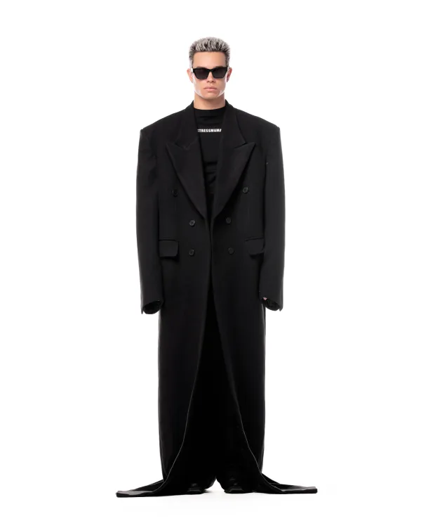 MAMAFIA FELT TRENCH COAT - BLACK