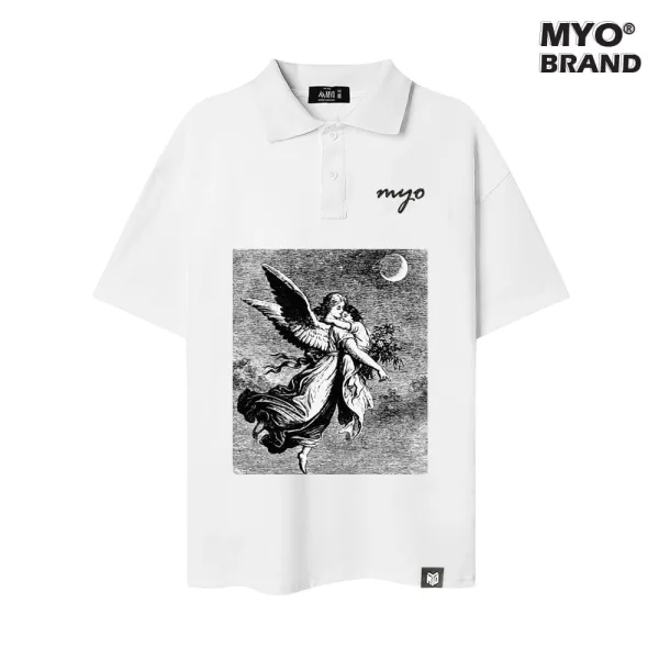 Áo Polo Tay Lỡ Cao Cấp MYO Vải Cotton In Hình Angel With Child
