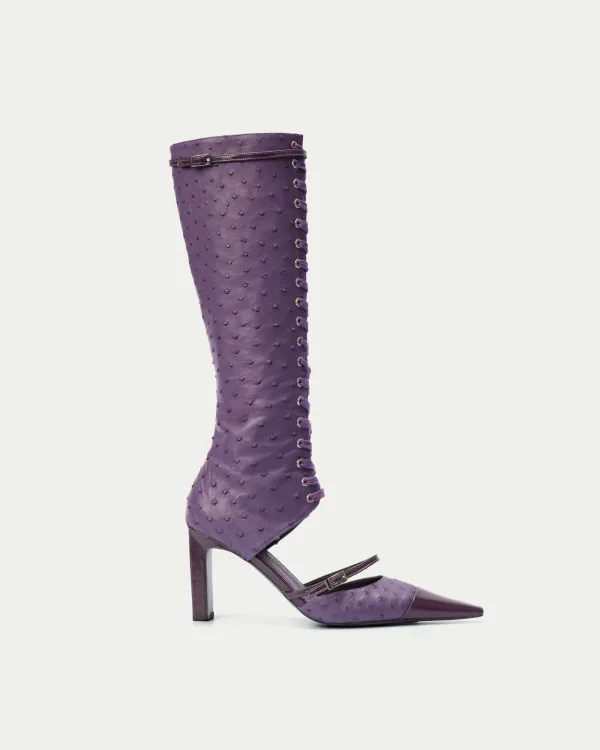 Ostrich Pullup Lace-up Boot Heels
