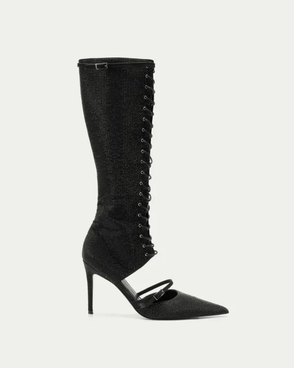 Ostrich Twinkling Lace-up Boot Heels
