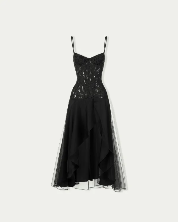 Clavicle Lace Corset Midi Dress
