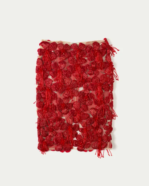 Hibiscus Hand-embroidered Midi Skirt