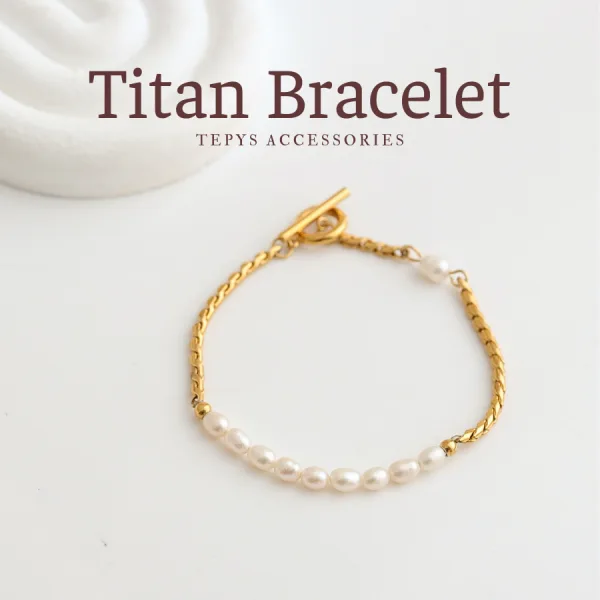Lắc Tay Hermone Mix Pearl Titan Gold