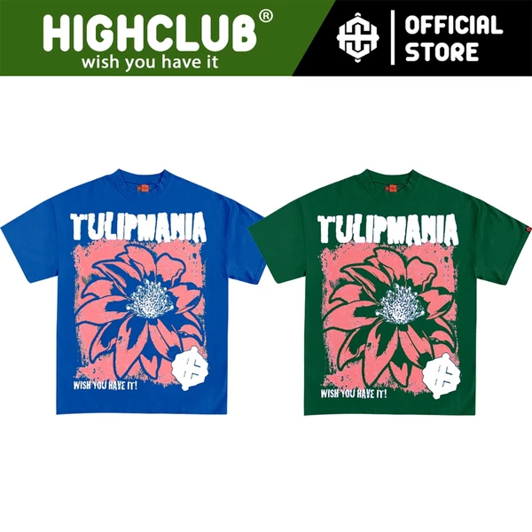 Áo Thun TULIPMANIA Tay Lỡ Unisex Nam/Nữ màu XANH DƯƠNG/XANH LÁ Cổ Tròn PHỐI CỔ - HIGHCLUB Brand Chính Hãng