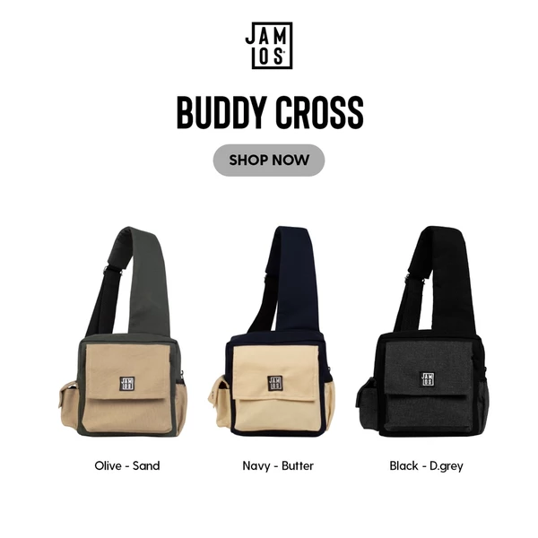 Jamlos Buddy Cross - Túi đeo chéo dáng hộp sau lưng trước ngực thời trang tiện ích canvas nhiều ngăn