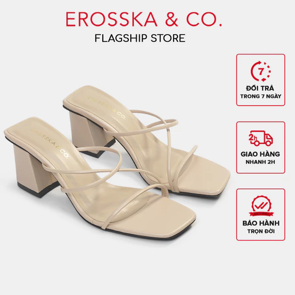 Erosska - Dép cao gót nữ phối dây mảnh kiểu dáng Hàn Quốc cao màu nude cao 7cm - EM074