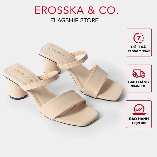 Giày sandal cao gót Erosska mũi vuông phối gót tròn cao 5m màu kem _ EB026