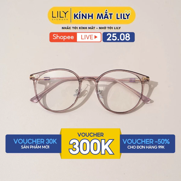 Gọng kính mắt tròn nam nữ LILYEYEWEAR càng nhựa bền nhiều màu thời trang 9588