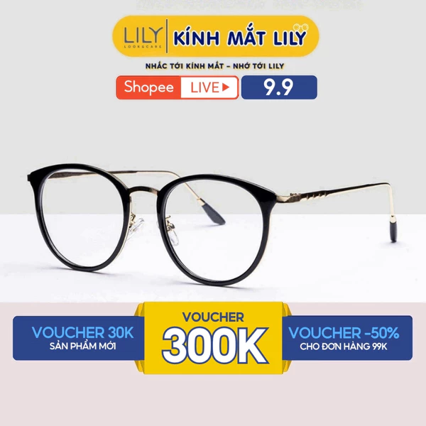 Gọng kính cận nữ LILYEYEWEAR mắt tròn kim loại thanh mảnh nhẹ nhàng thời trang 9228