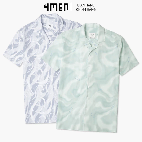 Áo Sơ Mi Nam Trơn In Họa Tiết Form Regular 4MEN SM133 tay ngắn, vải mềm mại, thấm mồ hôi, thoáng mát, trẻ trung, cá tính