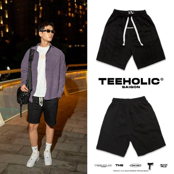Quần Short Gân Unisex TEEHOLIC Màu Đen, Beige Đậm