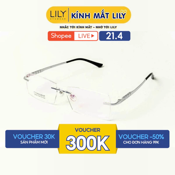 Kính gọng khoan nam nữ LILYEYEWEAR chất liệu Titanium cao cấp nhẹ chắc chắn màu sắc kiểu dáng thời trang 98005