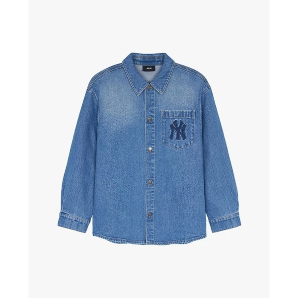 MLB - Áo sơ mi denim unisex cổ bẻ tay dài thời trang_3ADRV0144-50INS