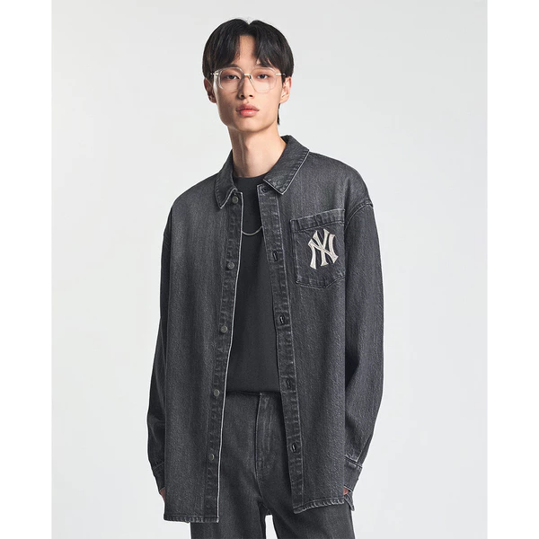 MLB - Áo sơ mi denim unisex cổ bẻ tay dài thời trang_3ADRV0144-50CGS
