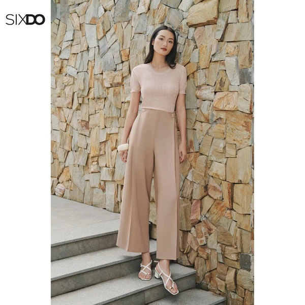 Quần nữ nâu nhạt phối cúc SIXDO (Light Brown Woven Loose Pants)