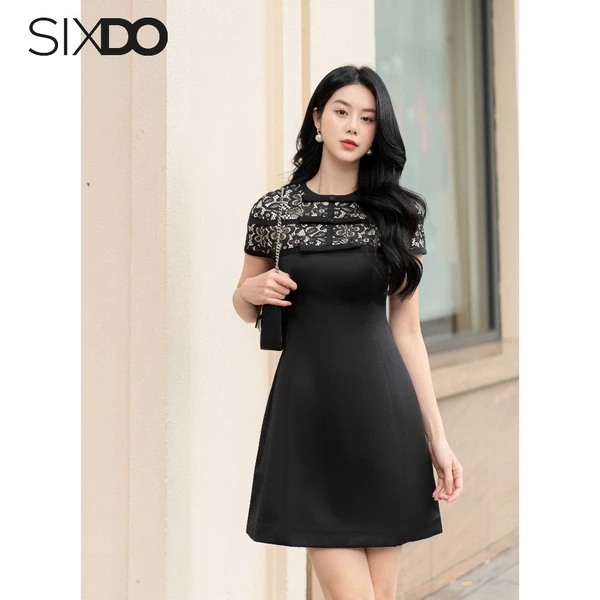 Đầm ôm 3 nơ ngực dáng A SIXDO (Black Short Sleeves Mini Taffeta Dress)