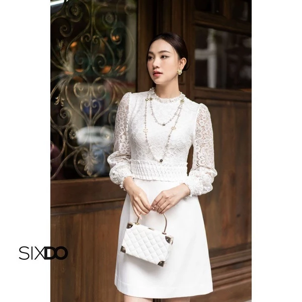 Đầm trắng phối ren SIXDO không kèm áo ngoài (White Long Sleeves Mini Raw Dress)