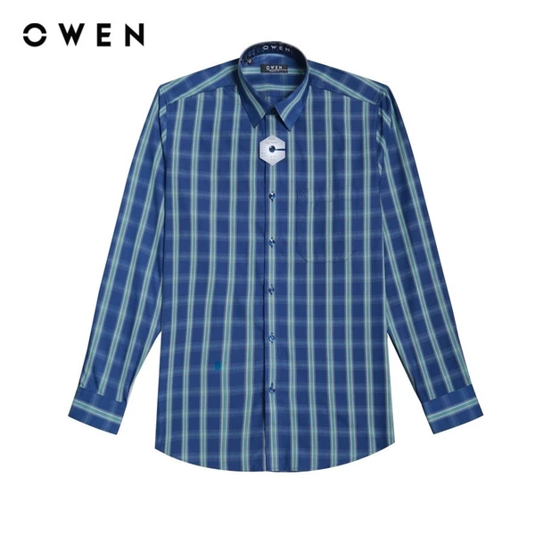 OWEN - Áo sơ mi dài tay Regular Fit AR220879DT màu Xanh lá chất liệu Cafe