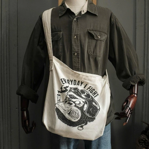 Túi Tote Gori Bag Unisex Nam / Nữ Gori In Họa Tiết  Khỉ Chất Liệu Cao Cấp Màu Trắng Gạo