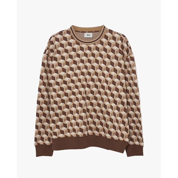 MLB - Áo sweatshirt unisex cổ tròn tay dài Cube Monogram Allover Jaquard_3AMTM0434-43BRM