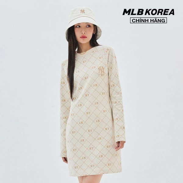 MLB - Đầm mini cổ tròn tay dài Diamond Monogram Jacquard_3FOPM0334-50CRD
