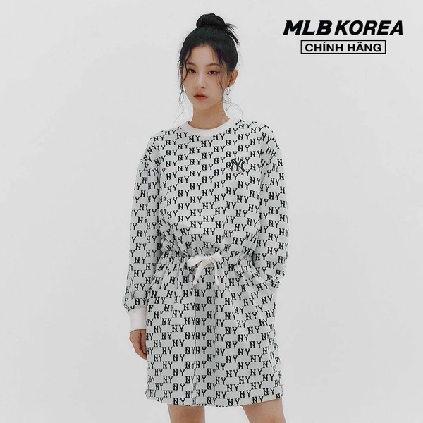 MLB - Đầm mini cổ tròn tay dài Classic Monogram Jaquard Overfit_3FOPM0134-50CRD