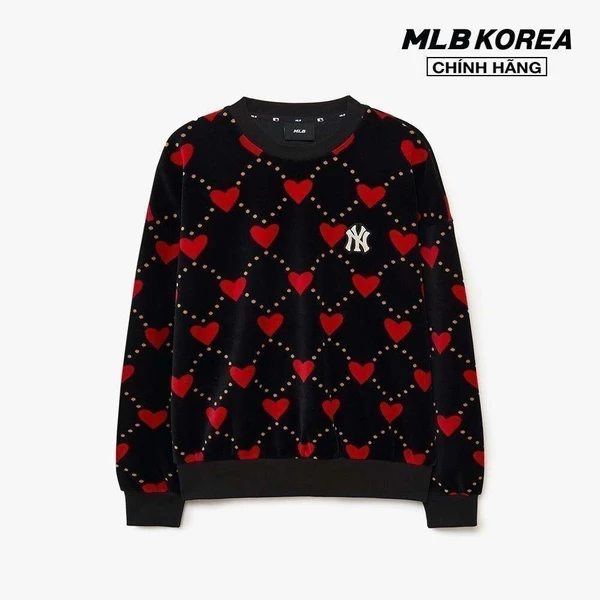 MLB - Áo sweatshirt nữ cổ tròn tay dài Heart Front Pattern Velvet Jacquard_3FMTH0336-50BKS