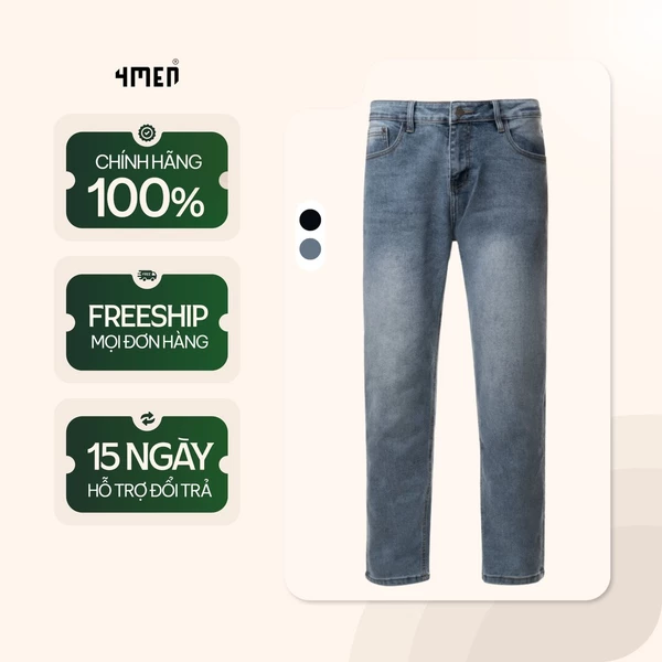 Quần Jeans Wash Bạc 4MEN Có Râu Mèo Thêu 4M Form Regular QJ106 năng động, dễ phối đi chơi , đi làm
