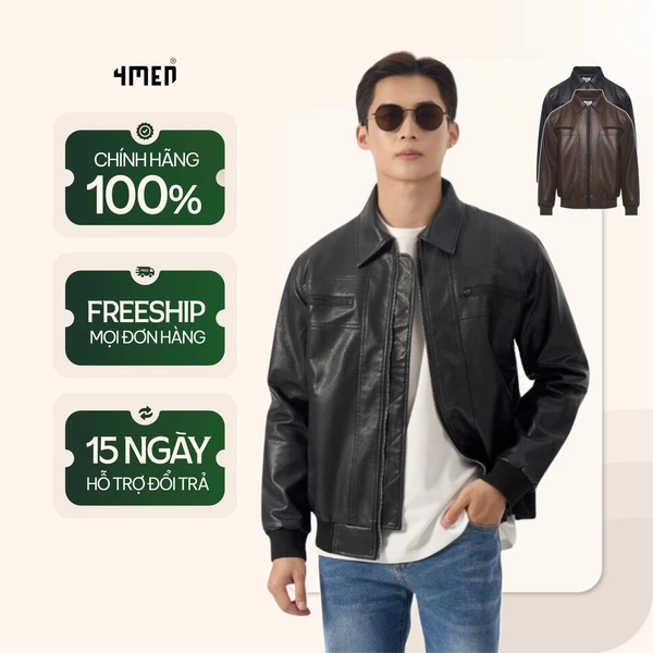 Áo khoác da nam form regular 4MEN AK056 bền đẹp, êm ái, thoải mái khi mặc