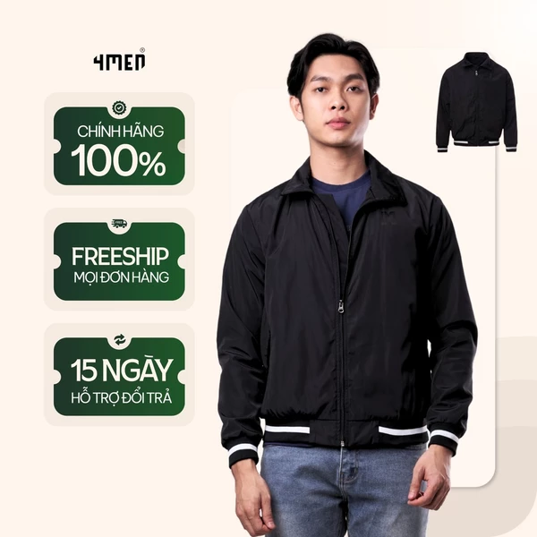 Áo khoác dù nam cổ cao 4MEN AK067 vải dù (gió) trượt nước đẹp cao cấp, có cổ đứng, may 2 lớp, phối bo viền trẻ trung