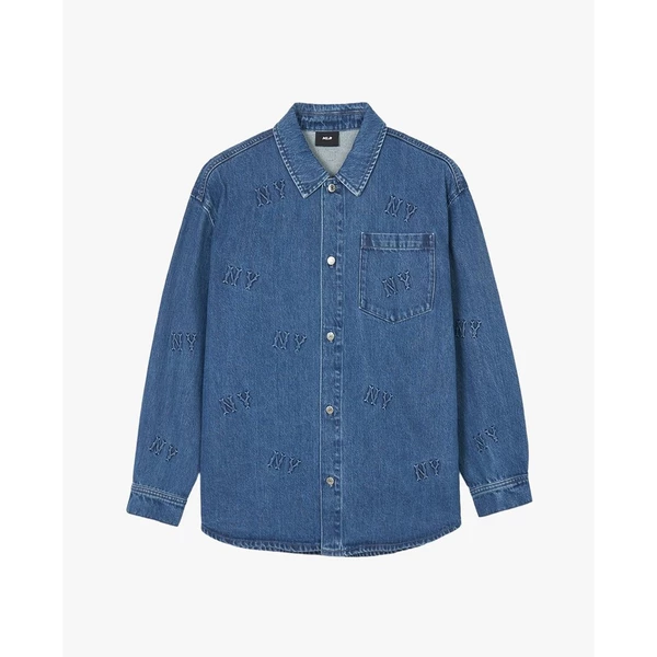 MLB - Áo sơ mi denim cổ bẻ tay dài Classic Embossed Monogram_3ADRM0841-50INS