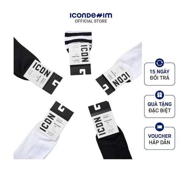 [HÀNG TẶNG KHÔNG BÁN] Vớ Nam Cổ Cao ICONDENIM Mid-Crew Socks Black & White Collection VOID0040