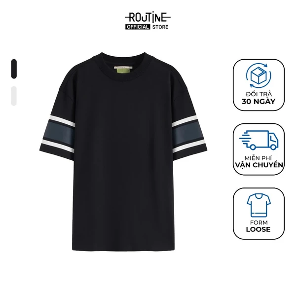 Áo Thun Tay Ngắn Vải S.Café Phối Sọc Tay Form Loose - Routine 10S25TSS007