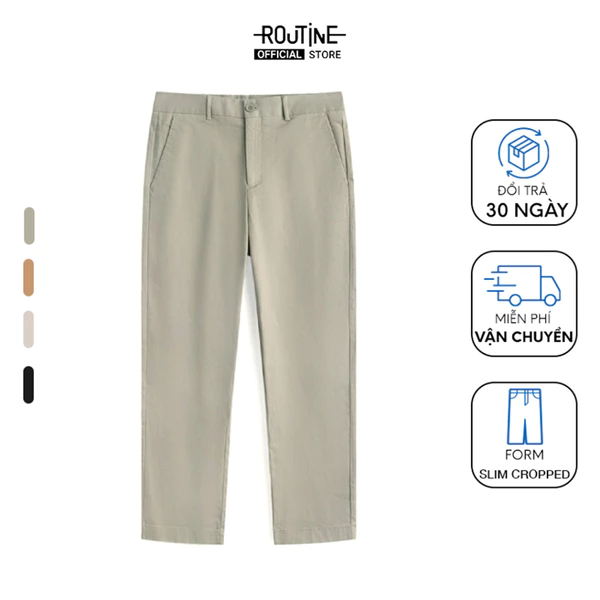 Quần Kaki Nam Premium Ống Ôm Trơn Form Slim Cropped - Routine 10S24PCA001P