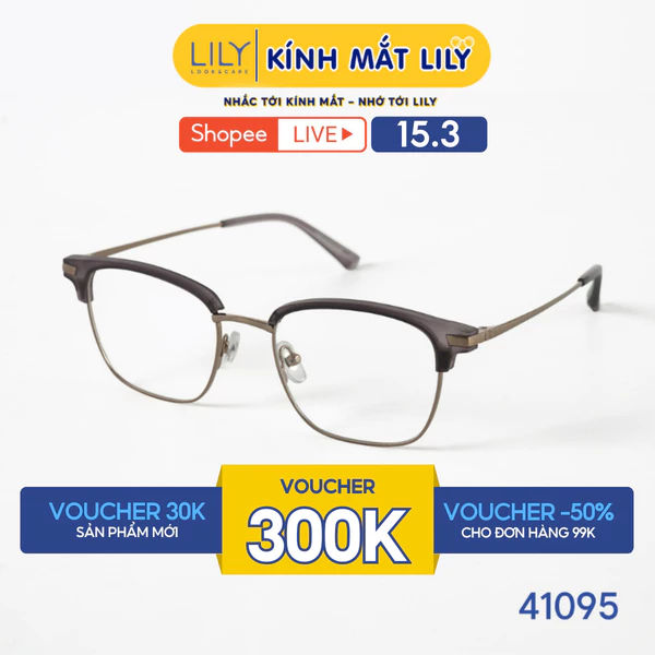 Gọng kính mắt vuông nam nữ LILYEYEWEAR chất liệu nhựa pha kim loại cao cấp chắc chắn, kiểu dáng thời trang 41095