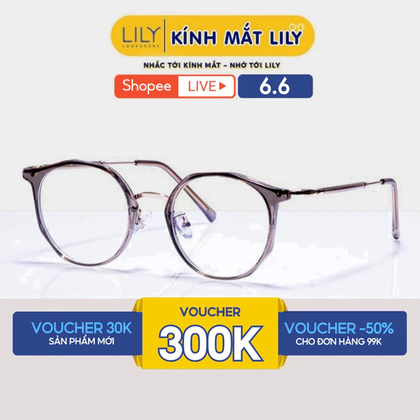 Kính mắt tròn nam nữ LILYEYEWEAR mắt tròn to cá tính chất liệu nhựa càng kính mảnh hiện đại màu sắc thời trang 22641