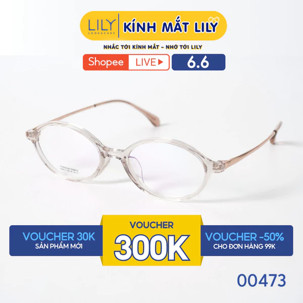 Gọng kính Oval nam nữ Lilyeyewear chất liệu nhựa cao cấp phối càng Titan thanh mảnh nhẹ nhàng 00473